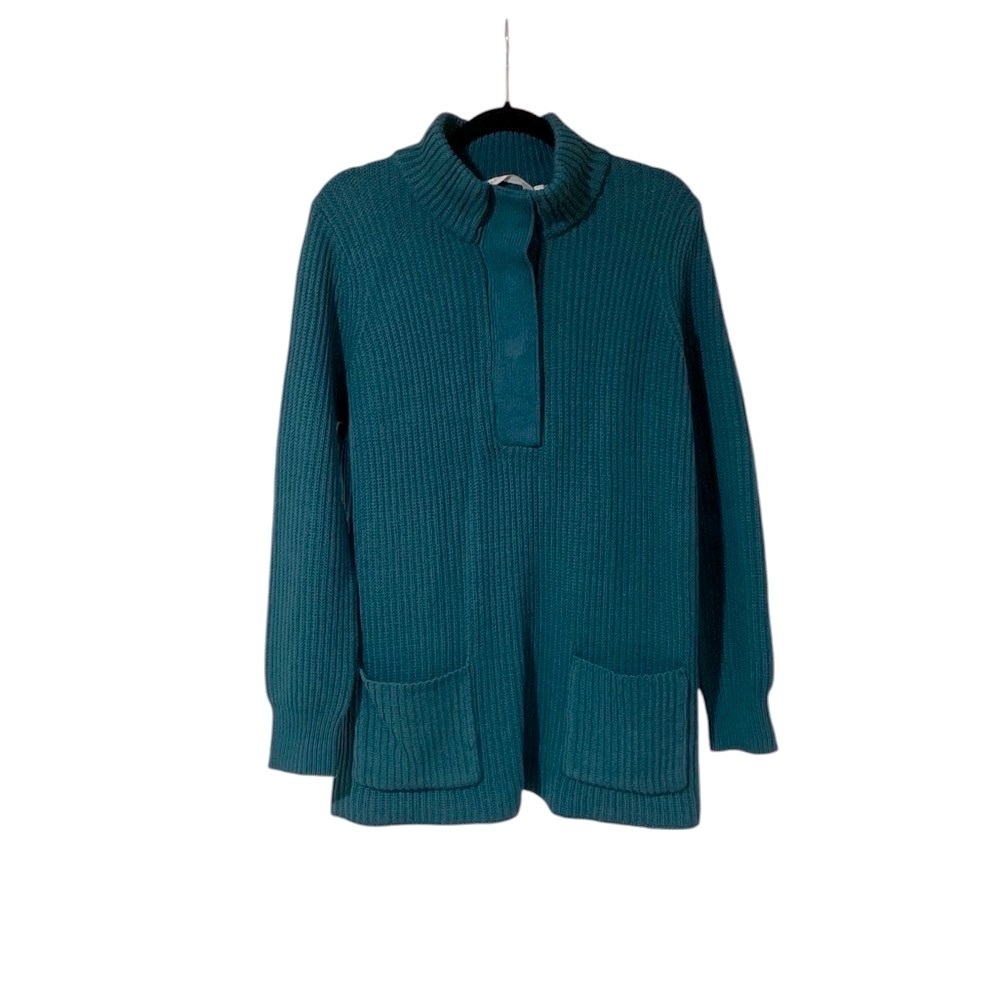 Soft Surroundings Sweater Size XL Pullover Rib Knit Long Sleeve Green Pockets